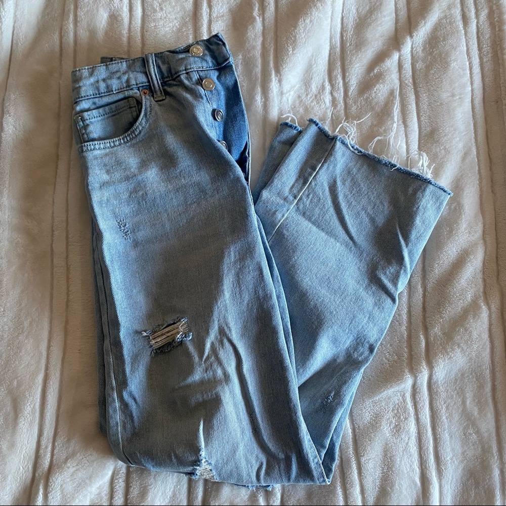 High Rise Distressed Straight Jeans